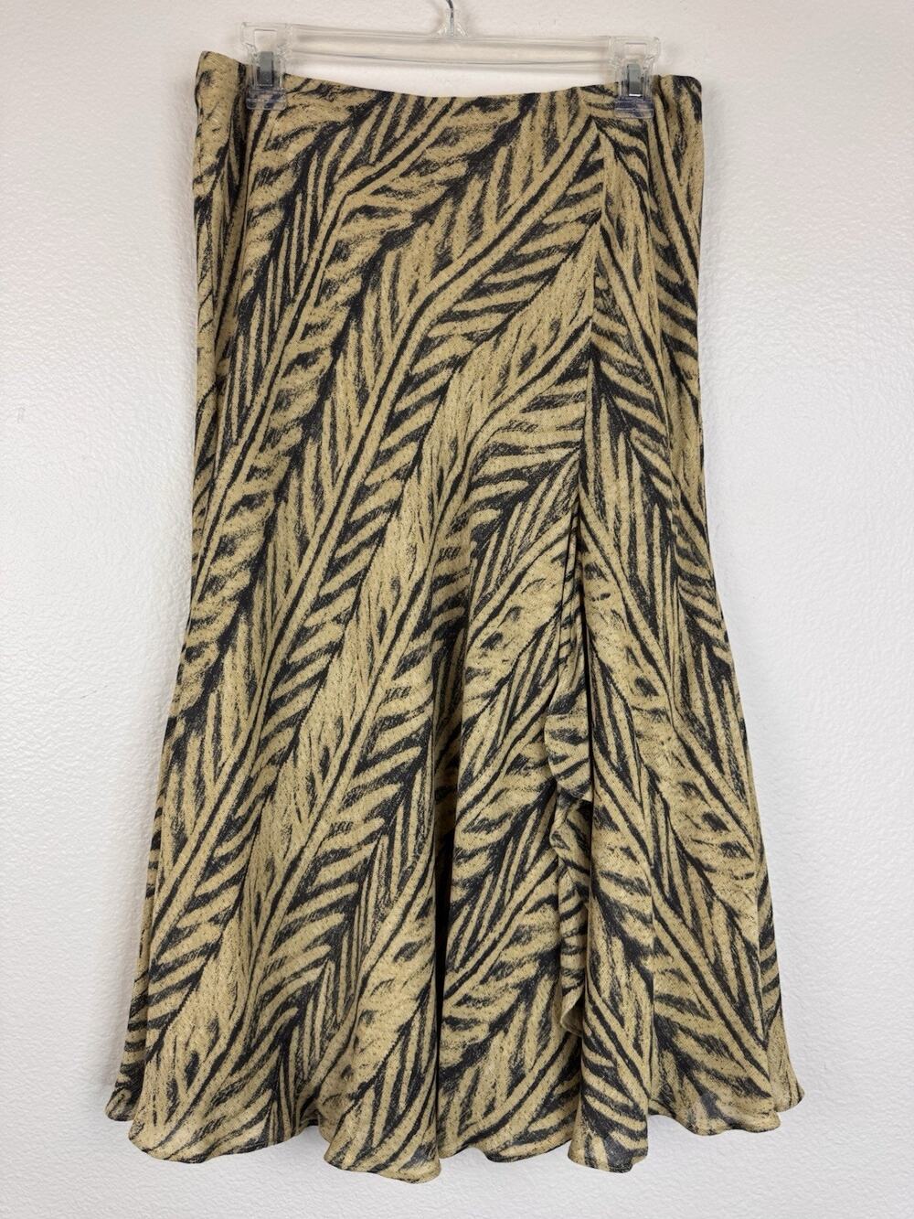 Lauren Ralph Lauren Tangiers Silk Linen Low Rise Midi Skirt Safari Chic Tan S